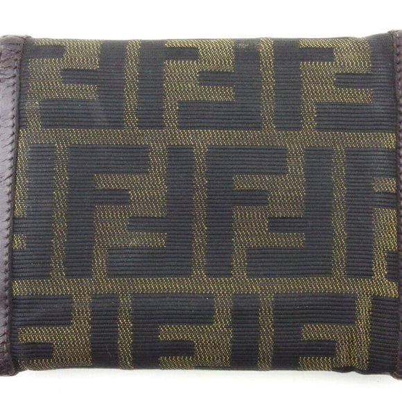 FENDI Three Folded Wallet Zucca Beige Canvas ~ Leather Authentic Used - Picture 2 of 10